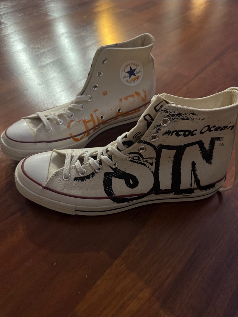 Rare Andy warhol artwork work Converse High Top Sneakers in Cream - Picture 5 of 10